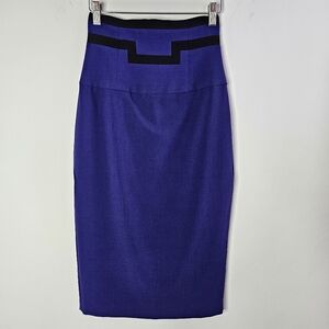Black Halo Womens High-Waisted Pencil Skirt Purple Back Slit Stretch Career Sz 0